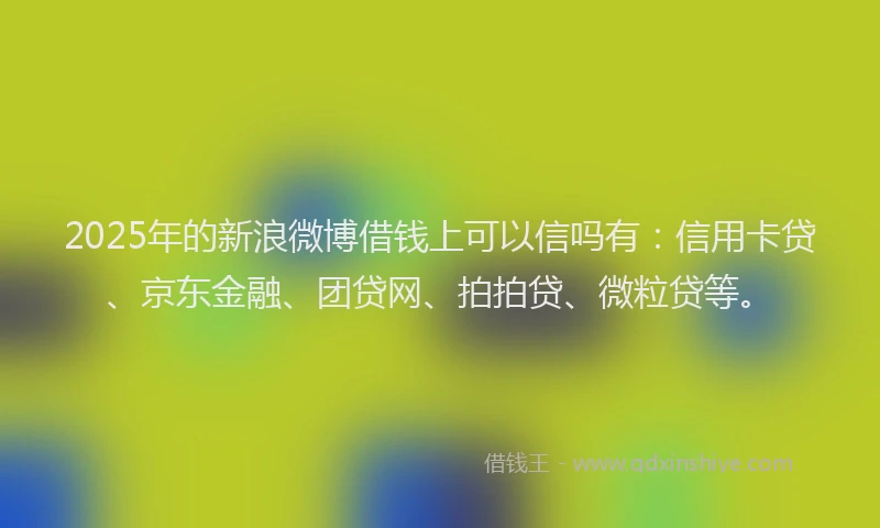 2025年的新浪微博借钱上可以信吗有：信用卡贷、京东金融、团贷网、拍拍贷、微粒贷等。