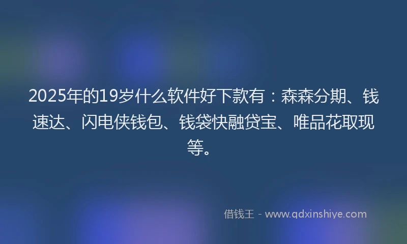 2025年的19岁什么软件好下款有：森森分期、钱速达、闪电侠钱包、钱袋快融贷宝、唯品花取现等。