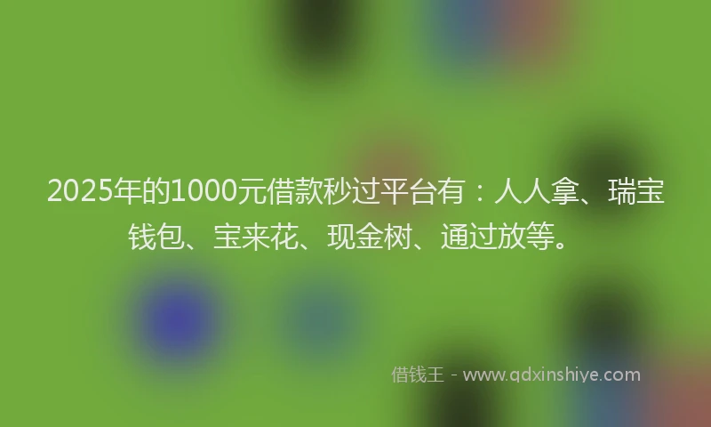 2025年的1000元借款秒过平台有：人人拿、瑞宝钱包、宝来花、现金树、通过放等。