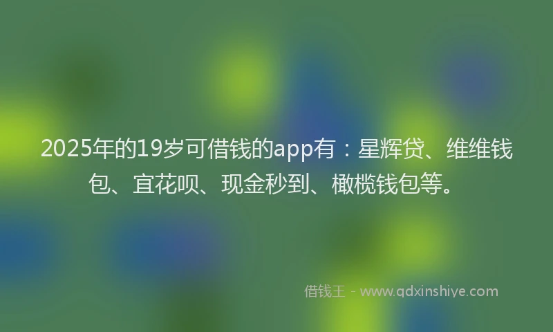 2025年的19岁可借钱的app有：星辉贷、维维钱包、宜花呗、现金秒到、橄榄钱包等。