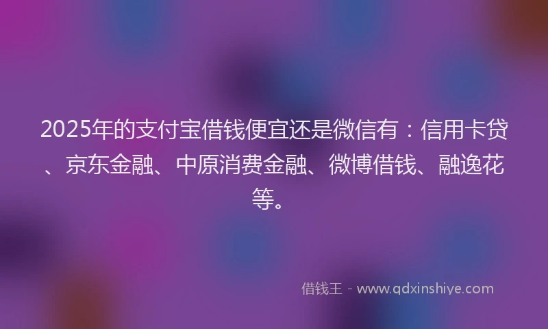 2025年的支付宝借钱便宜还是微信有：信用卡贷、京东金融、中原消费金融、微博借钱、融逸花等。