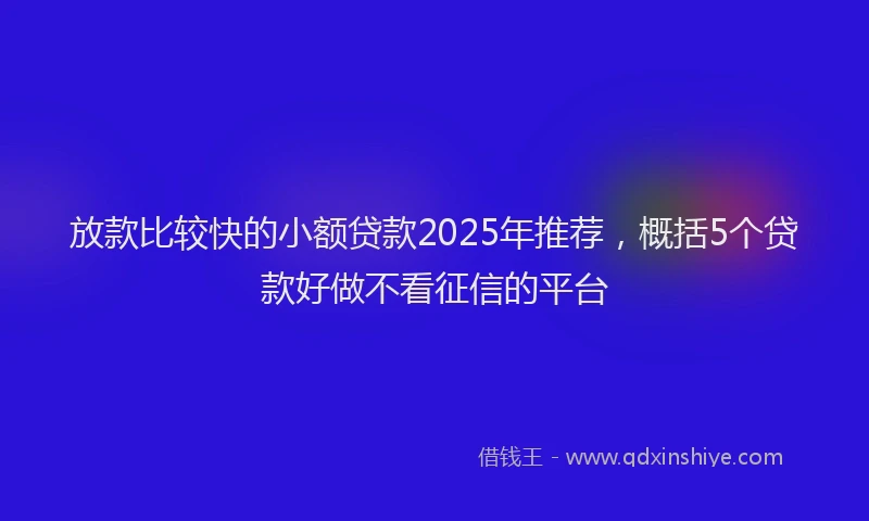 放款比较快的小额贷款2025年推荐，概括5个贷款好做不看征信的平台