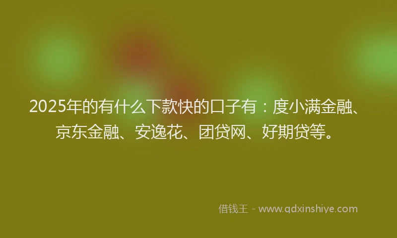 2025年的有什么下款快的口子有：度小满金融、京东金融、安逸花、团贷网、好期贷等。