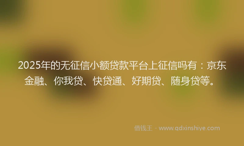 2025年的无征信小额贷款平台上征信吗有：京东金融、你我贷、快贷通、好期贷、随身贷等。