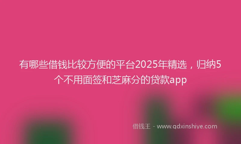 有哪些借钱比较方便的平台2025年精选，归纳5个不用面签和芝麻分的贷款app