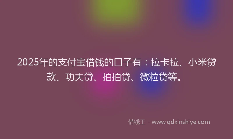 2025年的支付宝借钱的口子有：拉卡拉、小米贷款、功夫贷、拍拍贷、微粒贷等。