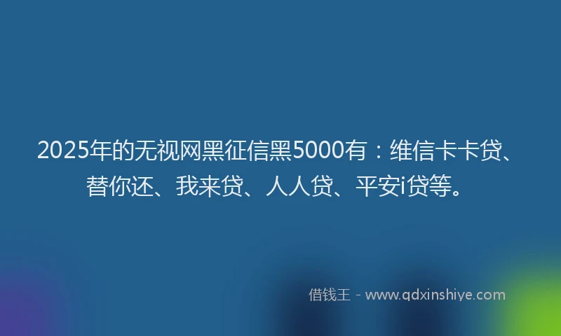 2025年的无视网黑征信黑5000有：维信卡卡贷、替你还、我来贷、人人贷、平安i贷等。