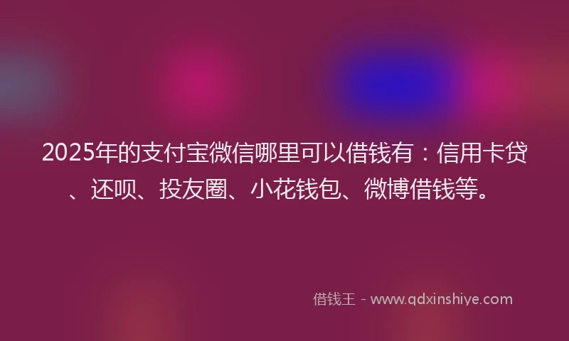 2025年的支付宝微信哪里可以借钱有：信用卡贷、还呗、投友圈、小花钱包、微博借钱等。