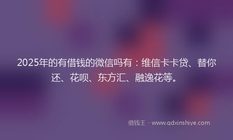 2025年的有借钱的微信吗有：维信卡卡贷、替你还、花呗、东方汇、融逸花等。