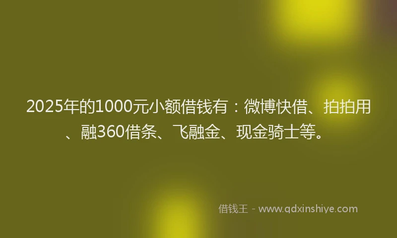 2025年的1000元小额借钱有：微博快借、拍拍用、融360借条、飞融金、现金骑士等。