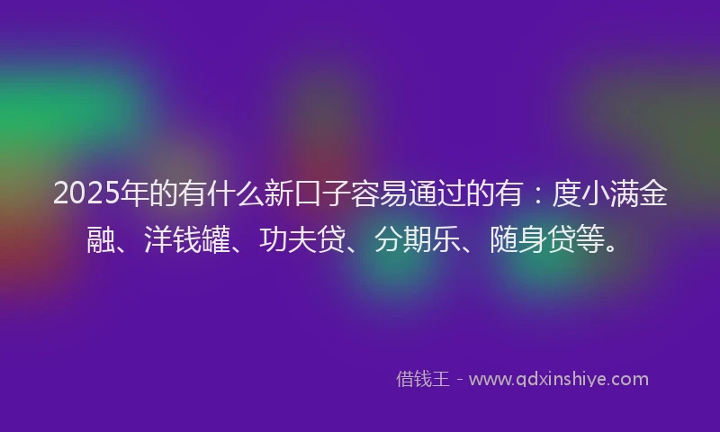2025年的有什么新口子容易通过的有：度小满金融、洋钱罐、功夫贷、分期乐、随身贷等。