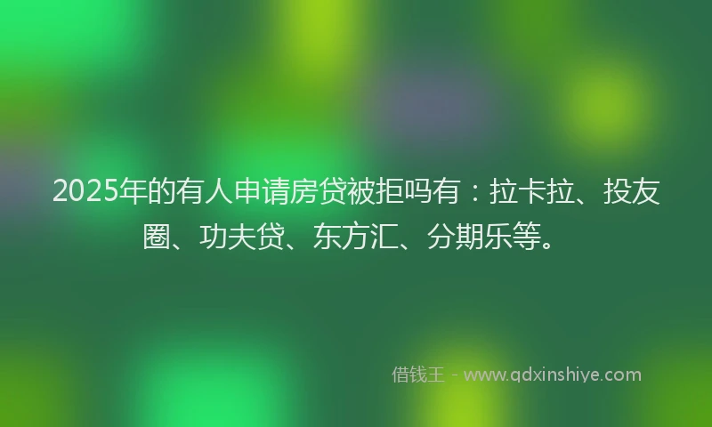 2025年的有人申请房贷被拒吗有：拉卡拉、投友圈、功夫贷、东方汇、分期乐等。