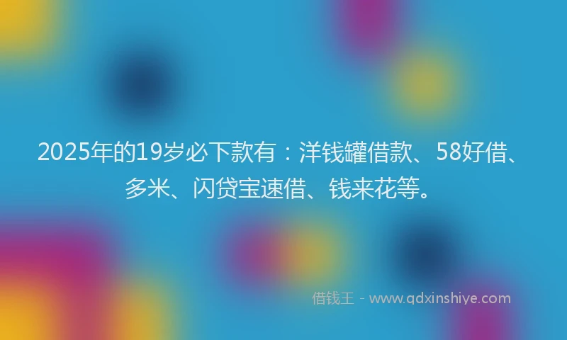 2025年的19岁必下款有：洋钱罐借款、58好借、多米、闪贷宝速借、钱来花等。