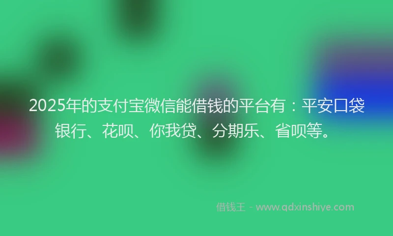 2025年的支付宝微信能借钱的平台有：平安口袋银行、花呗、你我贷、分期乐、省呗等。