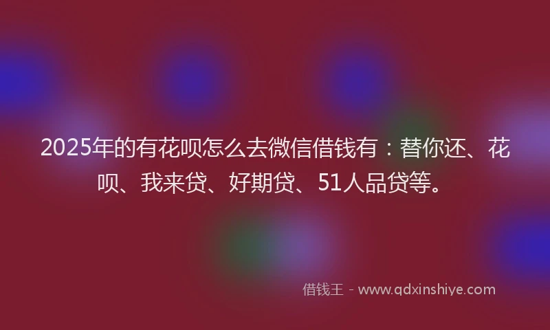 2025年的有花呗怎么去微信借钱有：替你还、花呗、我来贷、好期贷、51人品贷等。