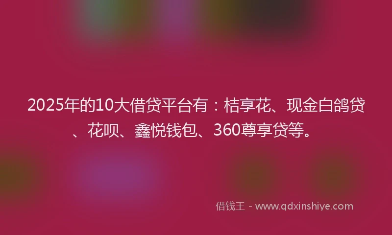 2025年的10大借贷平台有：桔享花、现金白鸽贷、花呗、鑫悦钱包、360尊享贷等。