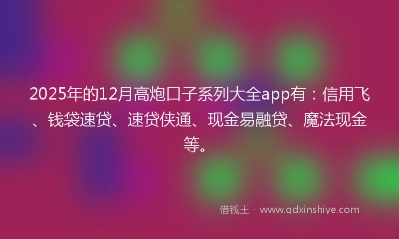 2025年的12月高炮口子系列大全app有：信用飞、钱袋速贷、速贷侠通、现金易融贷、魔法现金等。