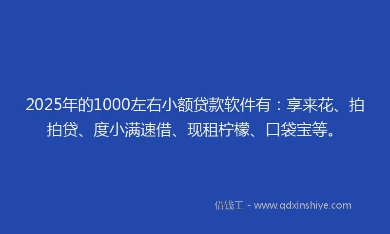 2025年的1000左右小额贷款软件有：享来花、拍拍贷、度小满速借、现租柠檬、口袋宝等。
