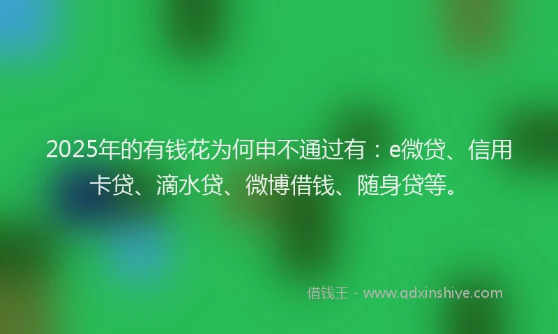 2025年的有钱花为何申不通过有：e微贷、信用卡贷、滴水贷、微博借钱、随身贷等。