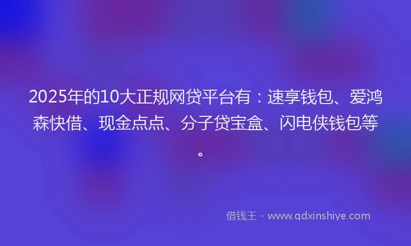 2025年的10大正规网贷平台有：速享钱包、爱鸿森快借、现金点点、分子贷宝盒、闪电侠钱包等。