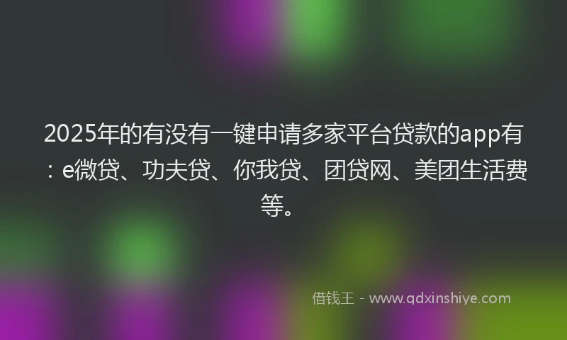 2025年的有没有一键申请多家平台贷款的app有：e微贷、功夫贷、你我贷、团贷网、美团生活费等。