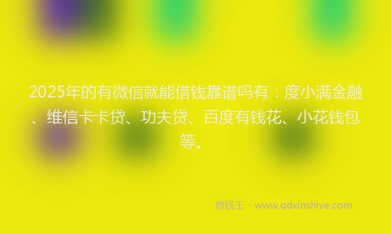 2025年的有微信就能借钱靠谱吗有：度小满金融、维信卡卡贷、功夫贷、百度有钱花、小花钱包等。