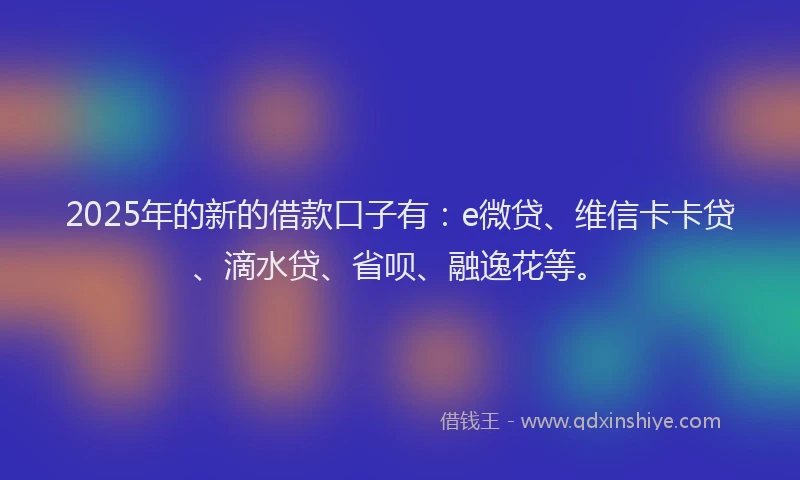 2025年的新的借款口子有：e微贷、维信卡卡贷、滴水贷、省呗、融逸花等。
