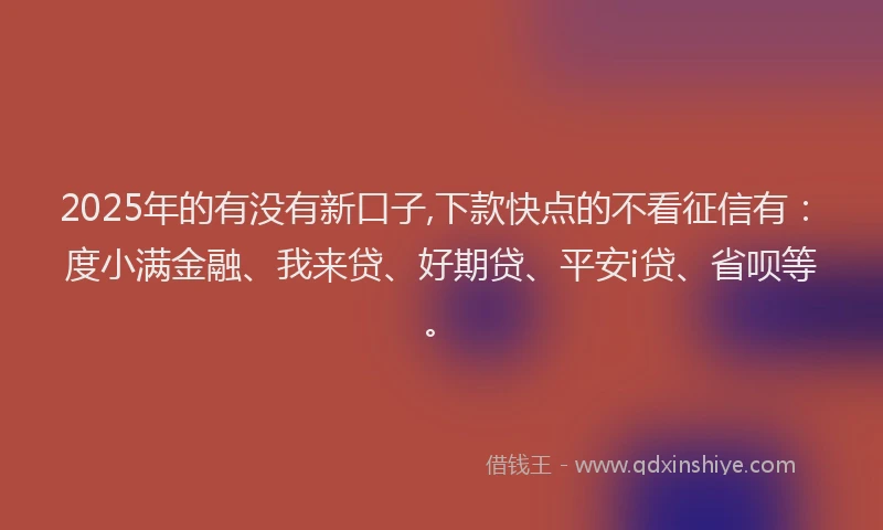 2025年的有没有新口子,下款快点的不看征信有：度小满金融、我来贷、好期贷、平安i贷、省呗等。