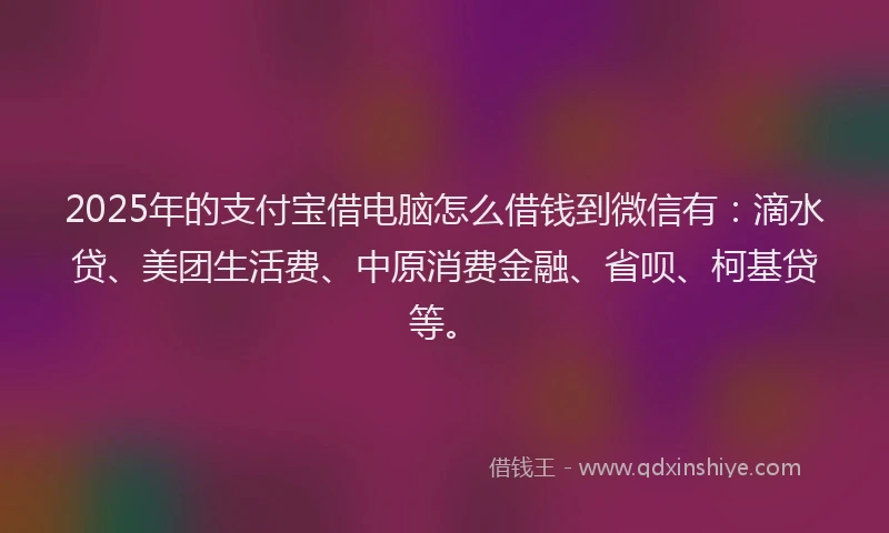 2025年的支付宝借电脑怎么借钱到微信有：滴水贷、美团生活费、中原消费金融、省呗、柯基贷等。