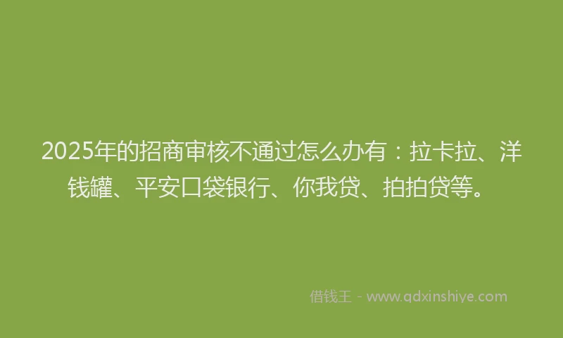 2025年的招商审核不通过怎么办有：拉卡拉、洋钱罐、平安口袋银行、你我贷、拍拍贷等。