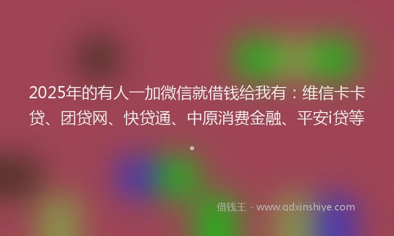 2025年的有人一加微信就借钱给我有：维信卡卡贷、团贷网、快贷通、中原消费金融、平安i贷等。