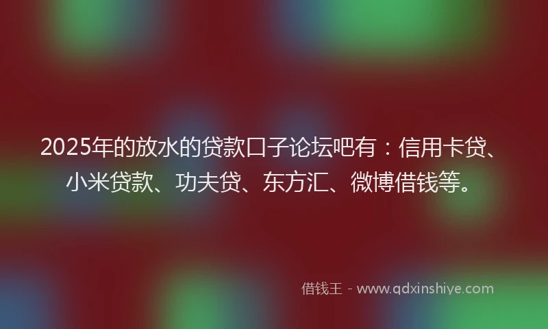 2025年的放水的贷款口子论坛吧有：信用卡贷、小米贷款、功夫贷、东方汇、微博借钱等。