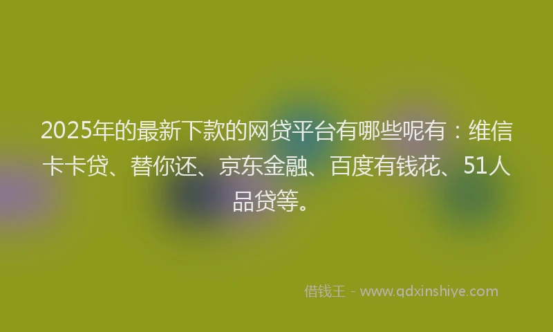 2025年的最新下款的网贷平台有哪些呢有：维信卡卡贷、替你还、京东金融、百度有钱花、51人品贷等。