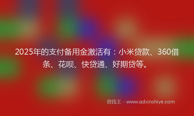 2025年的支付备用金激活有：小米贷款、360借条、花呗、快贷通、好期贷等。