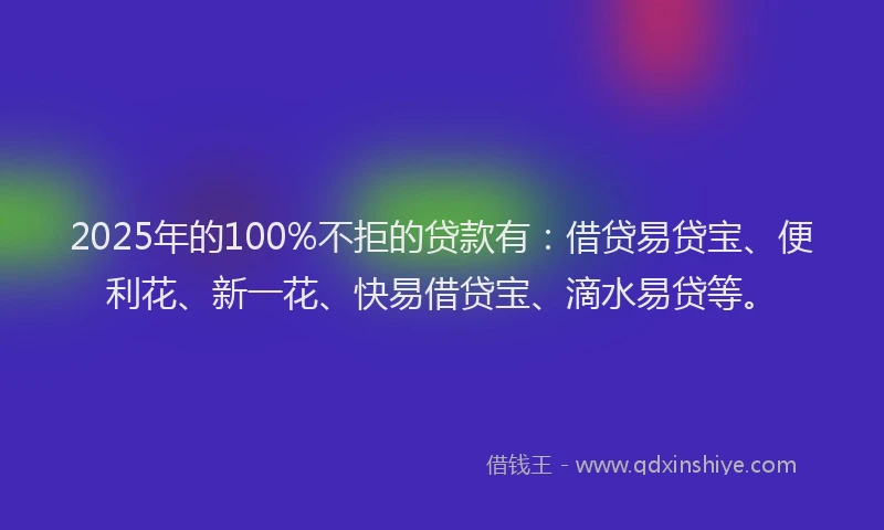2025年的100%不拒的贷款有：借贷易贷宝、便利花、新一花、快易借贷宝、滴水易贷等。