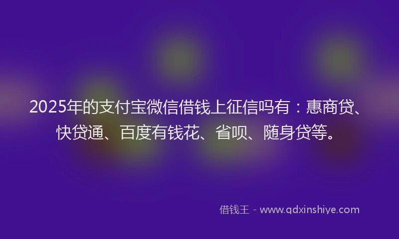 2025年的支付宝微信借钱上征信吗有：惠商贷、快贷通、百度有钱花、省呗、随身贷等。