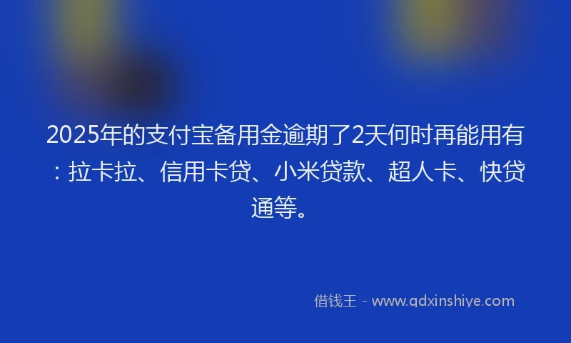 2025年的支付宝备用金逾期了2天何时再能用有：拉卡拉、信用卡贷、小米贷款、超人卡、快贷通等。