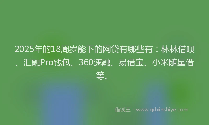 2025年的18周岁能下的网贷有哪些有：林林借呗、汇融Pro钱包、360速融、易借宝、小米随星借等。