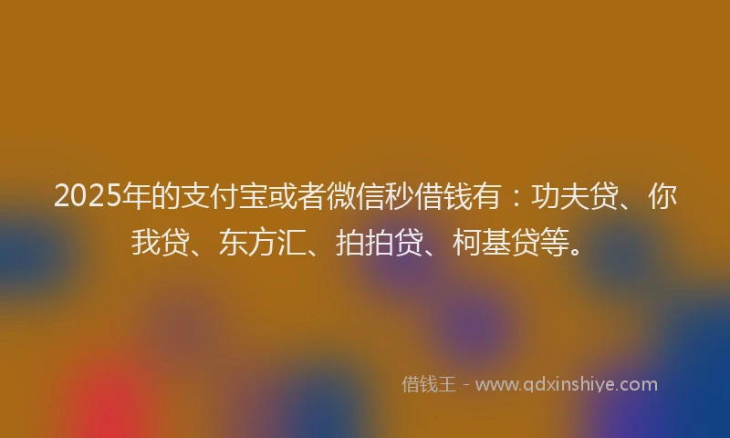 2025年的支付宝或者微信秒借钱有：功夫贷、你我贷、东方汇、拍拍贷、柯基贷等。