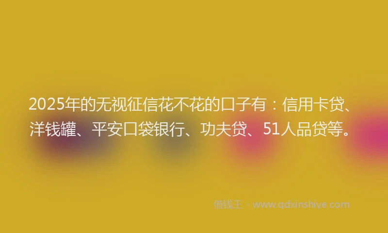2025年的无视征信花不花的口子有：信用卡贷、洋钱罐、平安口袋银行、功夫贷、51人品贷等。