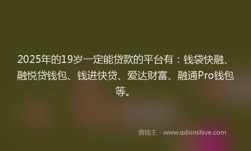 2025年的19岁一定能贷款的平台有：钱袋快融、融悦贷钱包、钱进快贷、爱达财富、融通Pro钱包等。