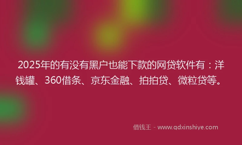 2025年的有没有黑户也能下款的网贷软件有：洋钱罐、360借条、京东金融、拍拍贷、微粒贷等。