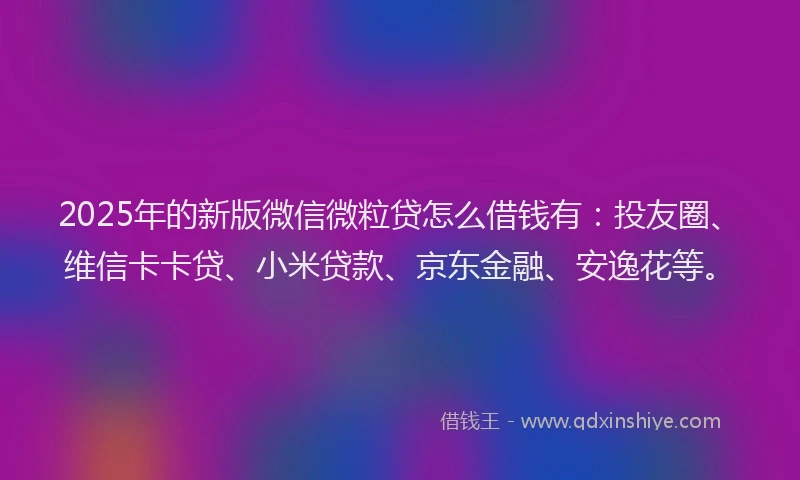 2025年的新版微信微粒贷怎么借钱有：投友圈、维信卡卡贷、小米贷款、京东金融、安逸花等。