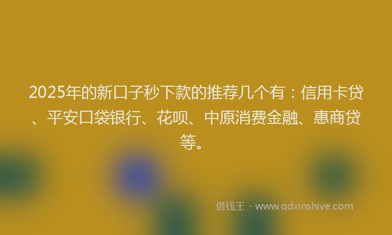 2025年的新口子秒下款的推荐几个有：信用卡贷、平安口袋银行、花呗、中原消费金融、惠商贷等。