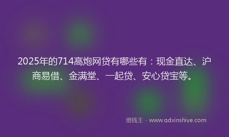 2025年的714高炮网贷有哪些有：现金直达、沪商易借、金满堂、一起贷、安心贷宝等。