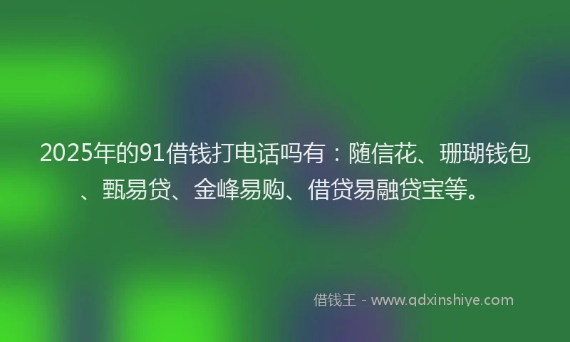 2025年的91借钱打电话吗有：随信花、珊瑚钱包、甄易贷、金峰易购、借贷易融贷宝等。