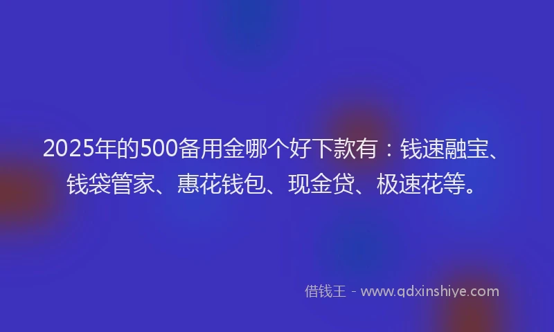 2025年的500备用金哪个好下款有：钱速融宝、钱袋管家、惠花钱包、现金贷、极速花等。
