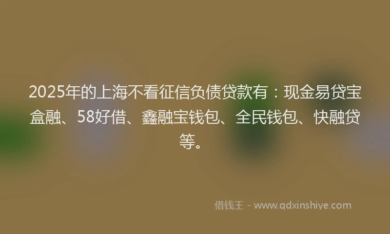2025年的上海不看征信负债贷款有：现金易贷宝盒融、58好借、鑫融宝钱包、全民钱包、快融贷等。
