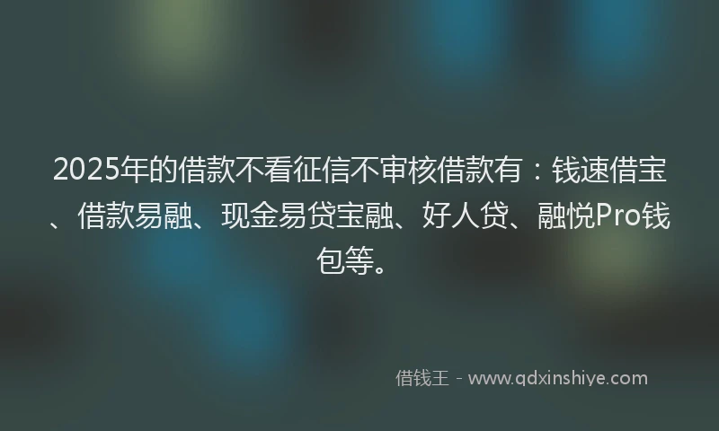 2025年的借款不看征信不审核借款有：钱速借宝、借款易融、现金易贷宝融、好人贷、融悦Pro钱包等。