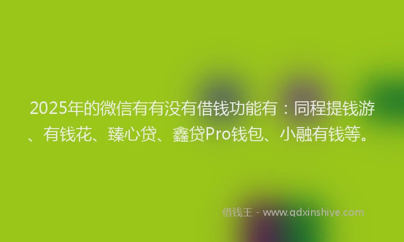 2025年的微信有有没有借钱功能有：同程提钱游、有钱花、臻心贷、鑫贷Pro钱包、小融有钱等。